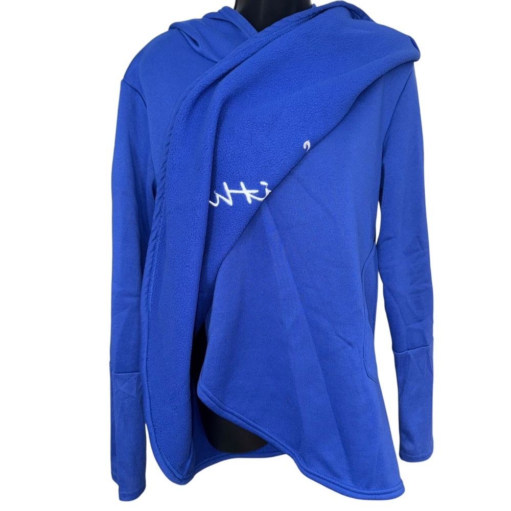 Faith Cross Christian Hoodie Blue Asymmetrical Wrap Pullover Women’s Large - Picture 3 of 10